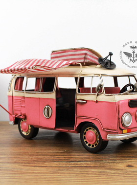 纯手工 1966年大众巴士房车模型1: 20  咖啡店主题餐厅家居摆件