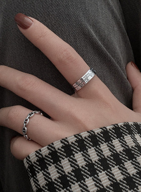 s925银罗马数字纯银复古开口食指戒指女ins潮网红冷淡风个性戒子