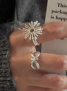 小众设计夸张烟花戒指女镂空线条不规则个性潮人ins风开口可调节