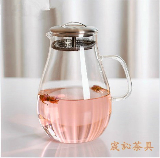 生产耐热玻璃冷水壶 花茶壶 凉水壶 不锈钢盖凉水壶 水滴壶1500ml