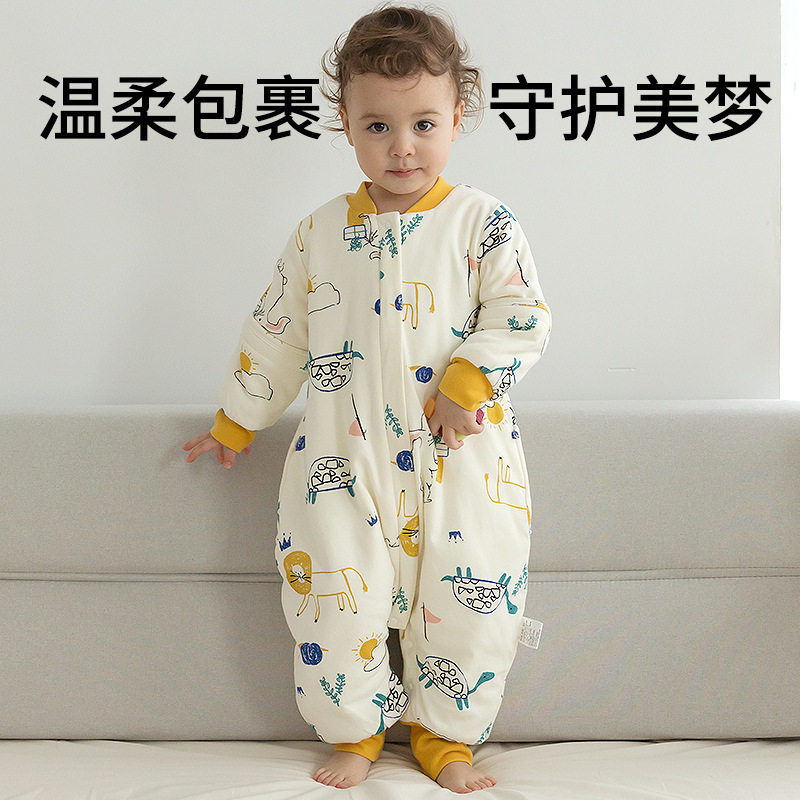 睡袋婴儿秋冬加厚纯棉儿童夹棉睡袋分腿宝宝幼儿园空调房防踢被