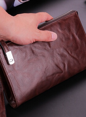 真皮手拿包男士头层牛皮手抓包男款钱包信封包商务大容量潮流手包