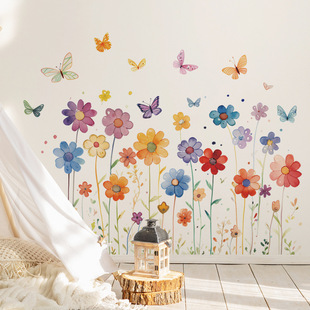 饰贴纸画 卡通彩色花朵花卉自粘墙贴女孩卧室衣柜床头幼儿园教室装