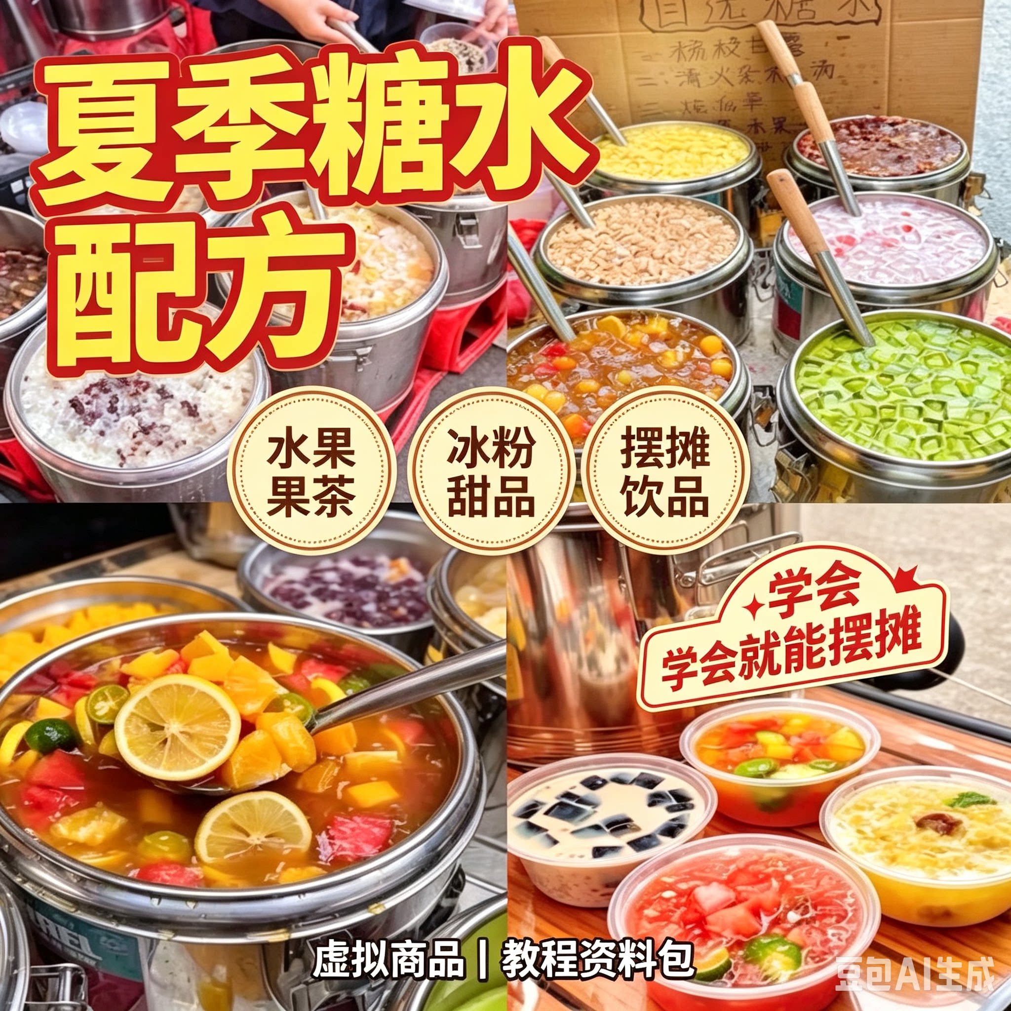 网红大桶水果糖水商用配方夏季摆摊西瓜椰椰全套制作教程资料