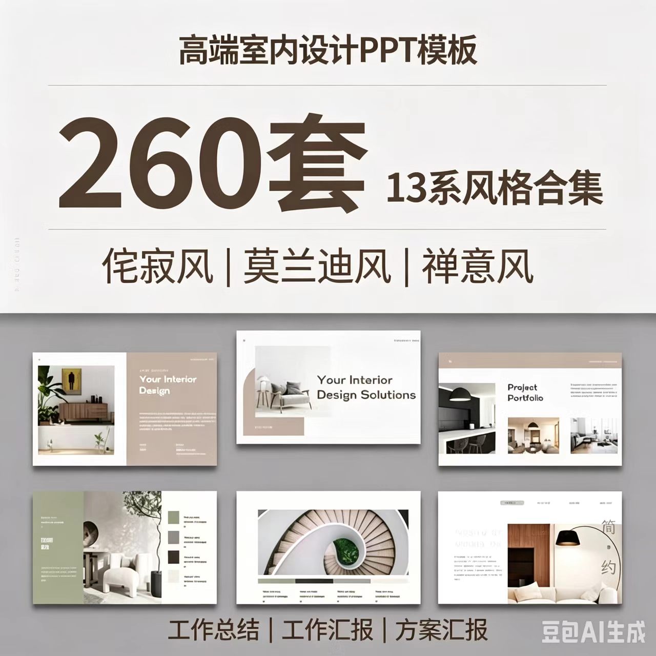 十三风格室内方案PPT模板260套侘寂莫兰迪禅意家装软装设计装饰