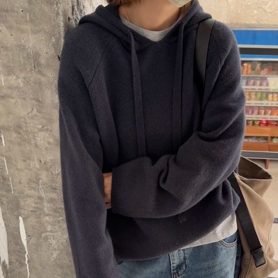 iamstudio 高品质绵羊毛7260宽松有型百搭连帽卫衣款毛衣外套