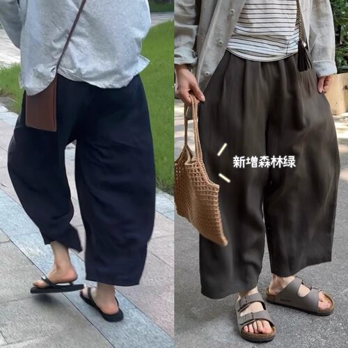 iamstudio天丝亚麻超凉快日系气球裤 松紧腰凉凉裤返场3126