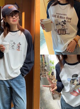 iamstudio 春夏洗不烂系列 3317超显瘦减龄米奇插肩棉质长袖T恤