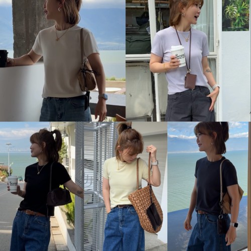 iamstudio 8833正肩弹力T恤女 夏季新款修身显瘦百搭圆领短袖