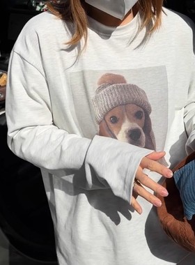 iamstudio 定制款针织帽狗狗T圆领长袖打底体恤