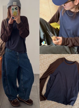 iamstduio 秋冬实用单品 4817厚款撞色插肩磨毛长袖打底T恤