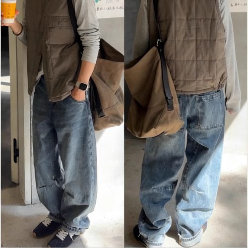 iamstudio秋款3540复古水洗立体剪裁宽松直筒牛仔裤 粉丝按头推荐