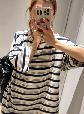 iamstudio 美总自留款定制条纹面料宽松t恤 百搭短袖t 口碑返场款