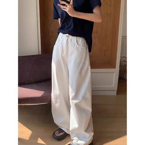 Forever 21美式黑色弯刀牛仔裤女秋季新款宽松显瘦垂感拖地阔腿裤
