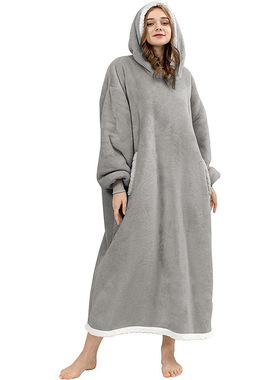 Leopard print lazy blanket flannel lamb wool digging pocket