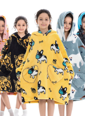 Blanket hooded children's wearable blanket sweatshirt overs