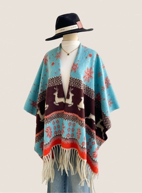 Snowflake imitation slit shawl for women's Christmas warm d