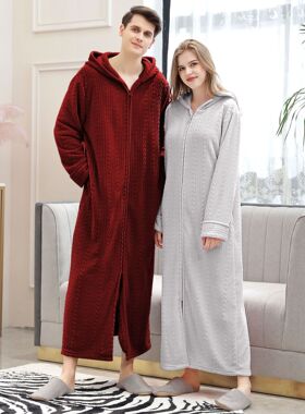Same zipper bathrobe, hooded nightgown, couple's thick paja