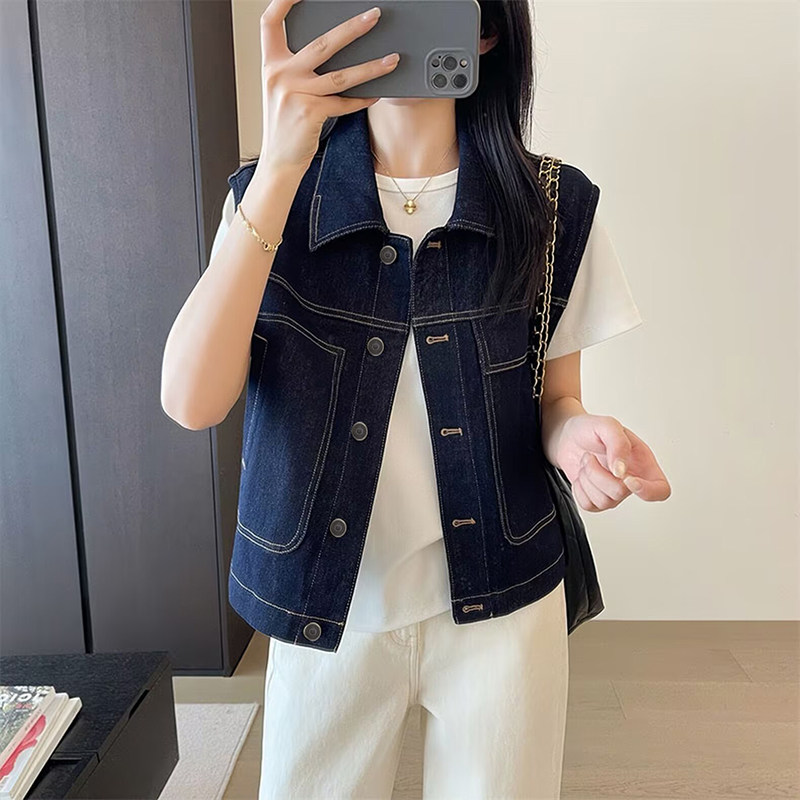 小个子无袖坎肩短款牛仔马甲上衣