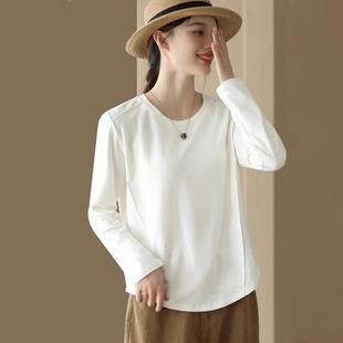 打底衫 纯棉长袖 女内搭上衣中年妈妈小个子T恤女 新款 2025年春装