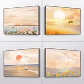 现代简约主卧室床头装 饰画奶油风客厅餐厅挂画花卉风景肌理感壁画