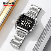 时刻美潮流时尚 多功能男士 手表学生户外休闲防水钢带方形电子表