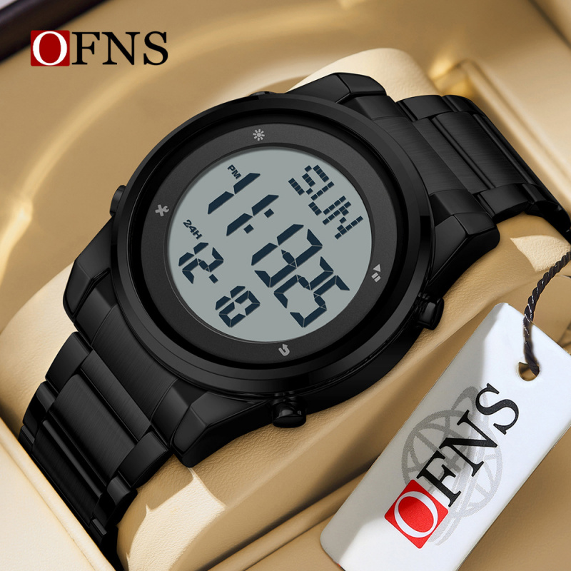 OFNS品牌钢带电子表男士手表防水