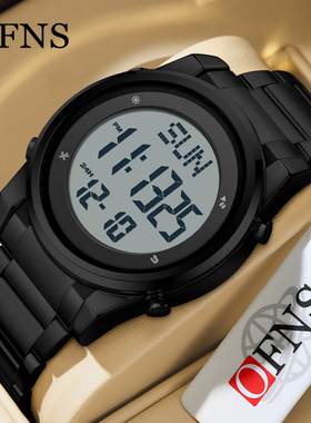 OFNS品牌钢带电子表男士热销商务腕表时尚防水倒计时手表男表商务