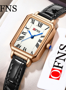 新款OFNS复古方盘手表气质学生小众高级感皮带腕表女士休闲石英表