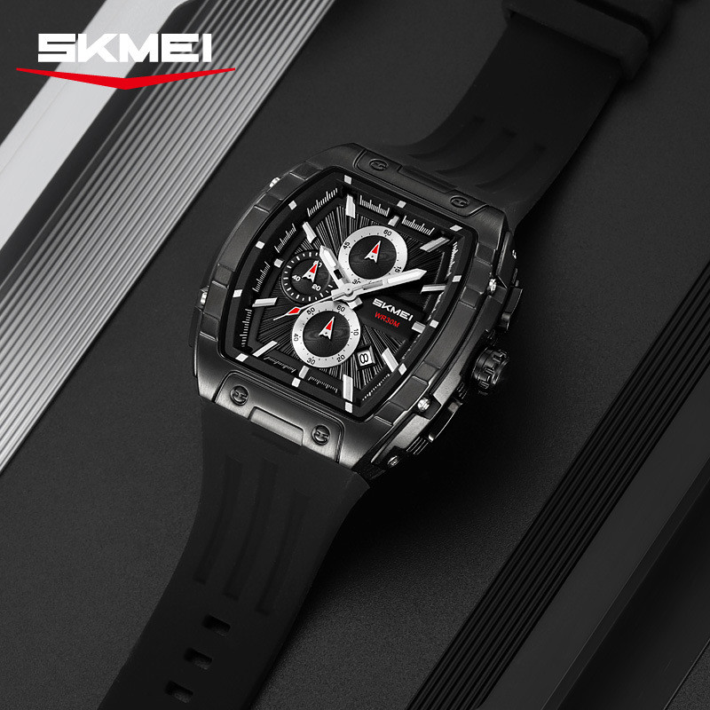 时刻美三眼六针多功能计时腕表酒桶型男表男士商务休闲日期手表潮