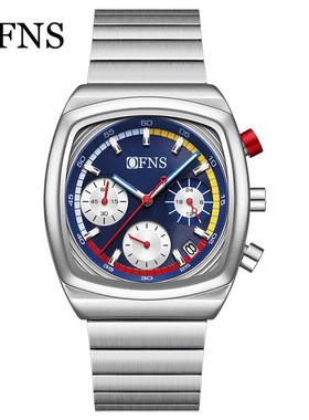 OFNS时尚夜光男士腕表商务个性三眼六针日期表多功能计时手表防水