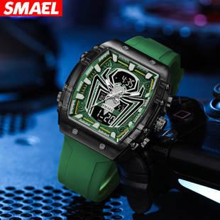 酒桶型炫酷蜘蛛侠多功能户外训练夜光运动双显示运动电子手表男士