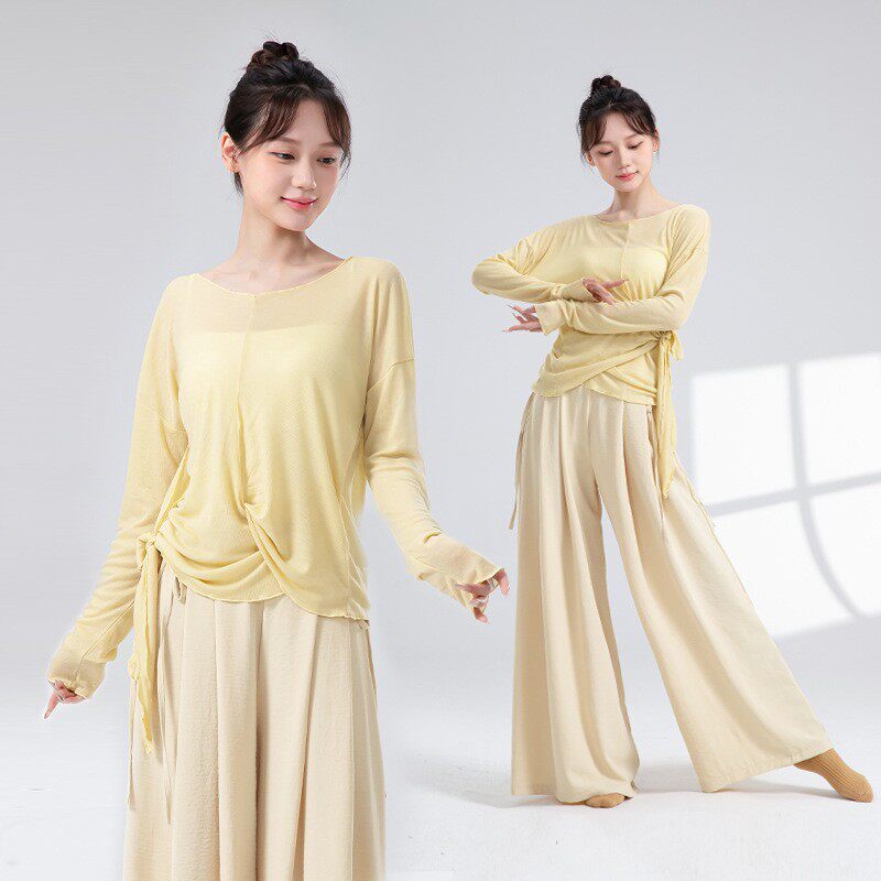 现代舞蹈服女新款日常穿搭宽松飘逸中国形体古典舞运动瑜伽服上衣