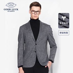 休闲单西服外套 男青年商务正装 德鲨秋冬新款 灰色羊毛西装