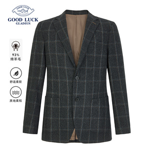 外套男青年时尚 西装 德鲨秋冬新款 格子休闲单西服 羊毛