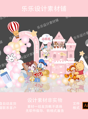 粉色蓝色米奇米妮主题宝宝宴满月百天生日派对布置背景设计素材