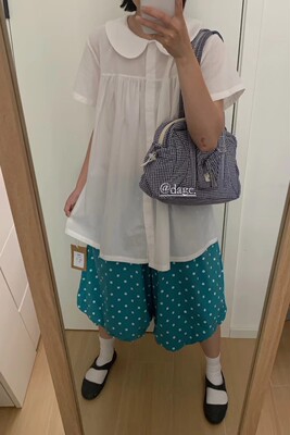 dage家 50727复古波点松紧腰花苞女ins韩系小众阔腿宽松裤裙