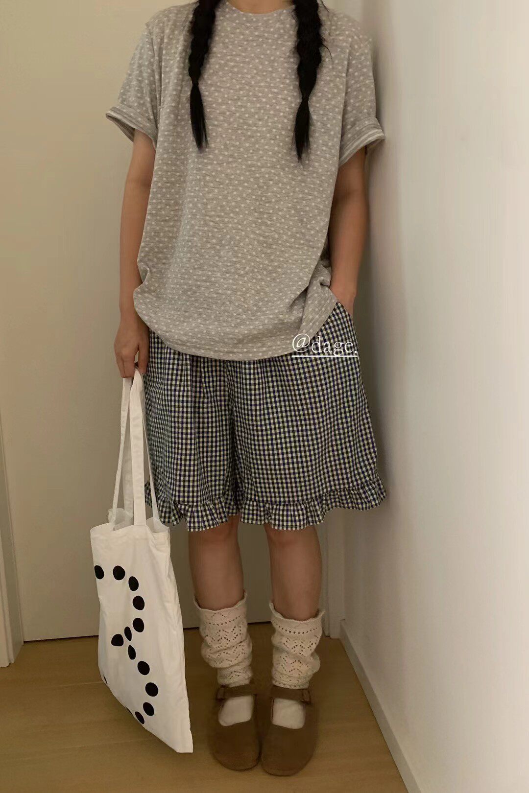 dage 50760夏日花边小格子港风学院风短裤女