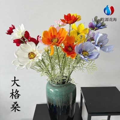 植毛杆仿真客厅大格桑花4头摆件