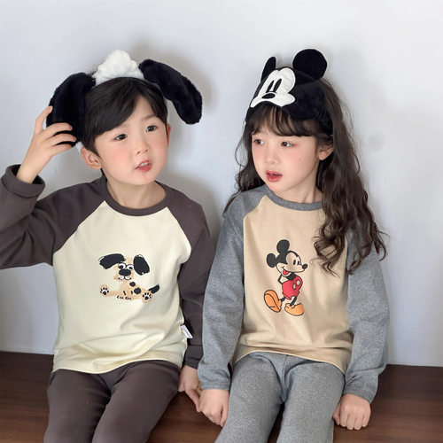 儿童保暖睡衣a类秋衣秋裤男女童厚实纯棉磨毛插肩宝宝家居服套装