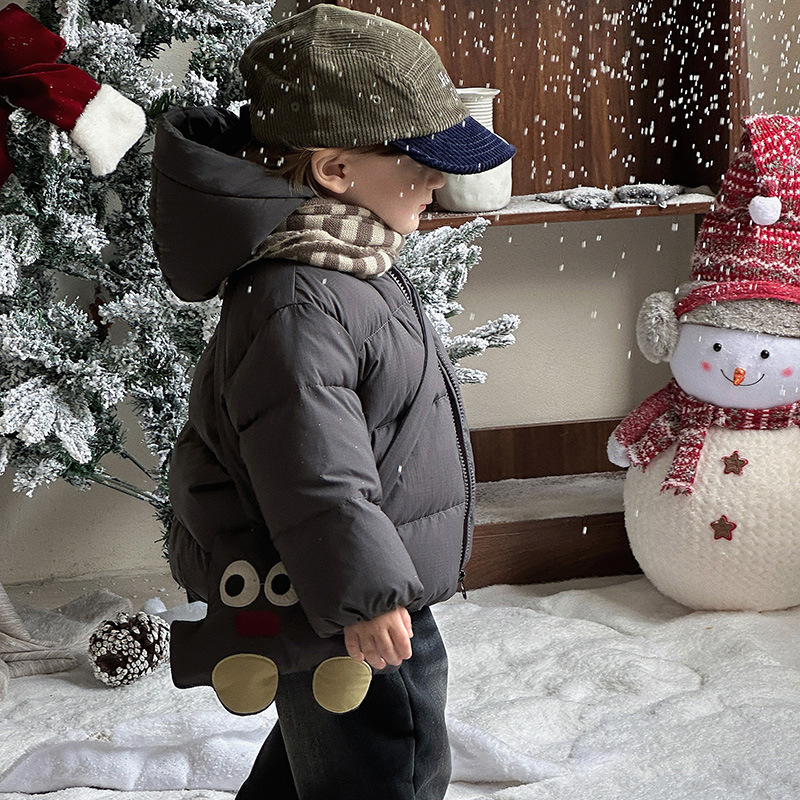 男童冬装短款羽绒服 a类婴儿加厚连帽外套宝宝90白鸭绒外出防寒服