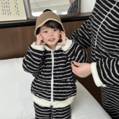 宝宝两件套装 男女童韩系家居服睡衣秋冬2025新款 儿童条纹加绒套装