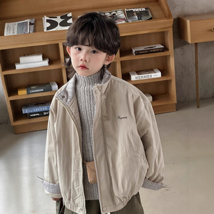儿童棉衣2026初春韩版男女童条纹卷边加厚棉服休闲帅气夹克衫外套
