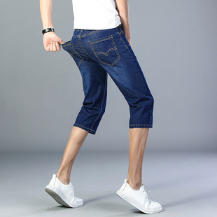 夏季薄款牛仔短裤男韩版商务弹力宽松直筒七分裤琦青年大码中裤子
