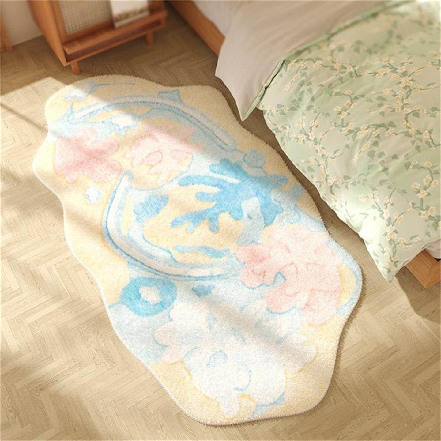 异形床边地毯奶油风不规则卧室地毯儿童房卧室床下仿羊绒加厚地垫,居家布艺,地毯,淘宝优惠券,粉丝福利购,淘宝优惠卷