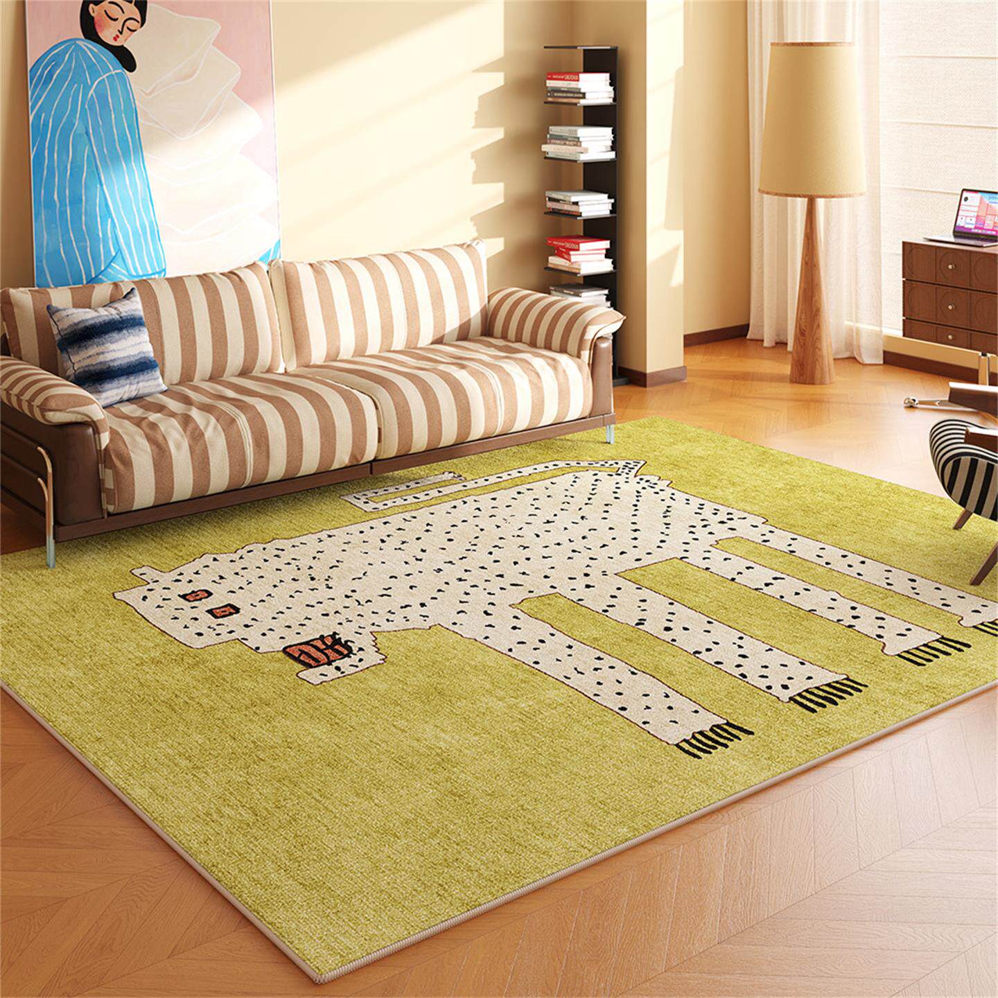 绿色复古客厅地毯2026新款高级感长方形沙发卧室床边加厚地垫天津