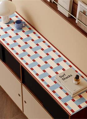 2026新款蓝色格子餐边柜桌垫电视柜台面保护垫子鞋柜长条防水桌布