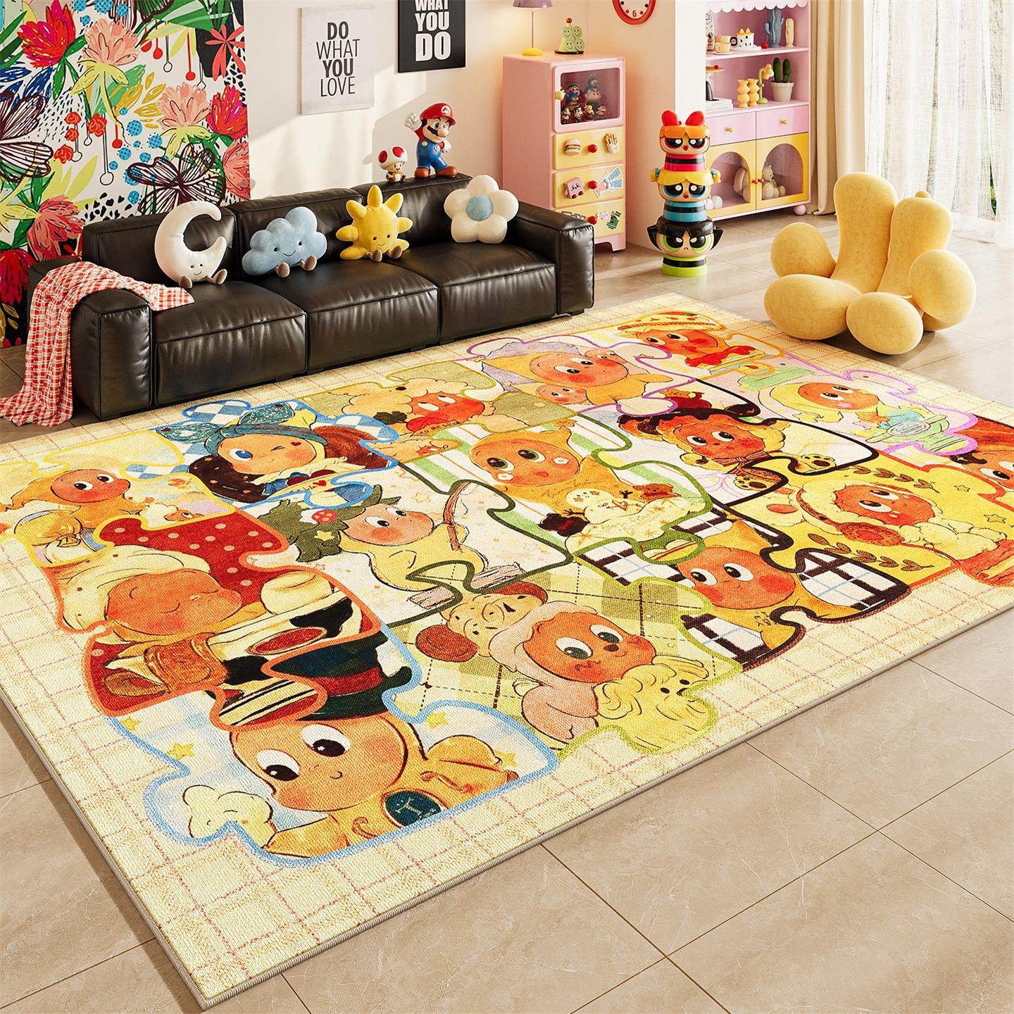 多巴胺地毯客厅卡通黄色地垫儿童房可爱防滑卧室床边隔凉脚垫天津