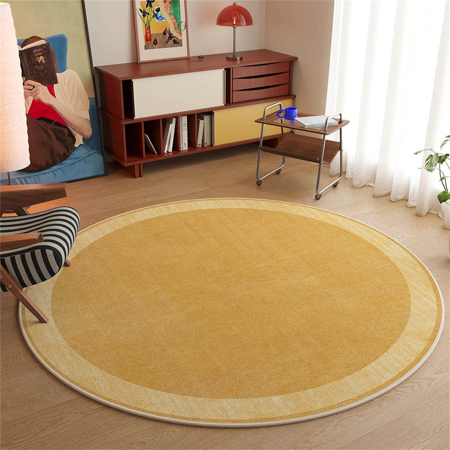 黄色圆形地毯客厅高级感中古风沙发卧室椅子加厚防滑可定制地垫,居家布艺,地毯,淘宝优惠券,粉丝福利购,淘宝优惠卷