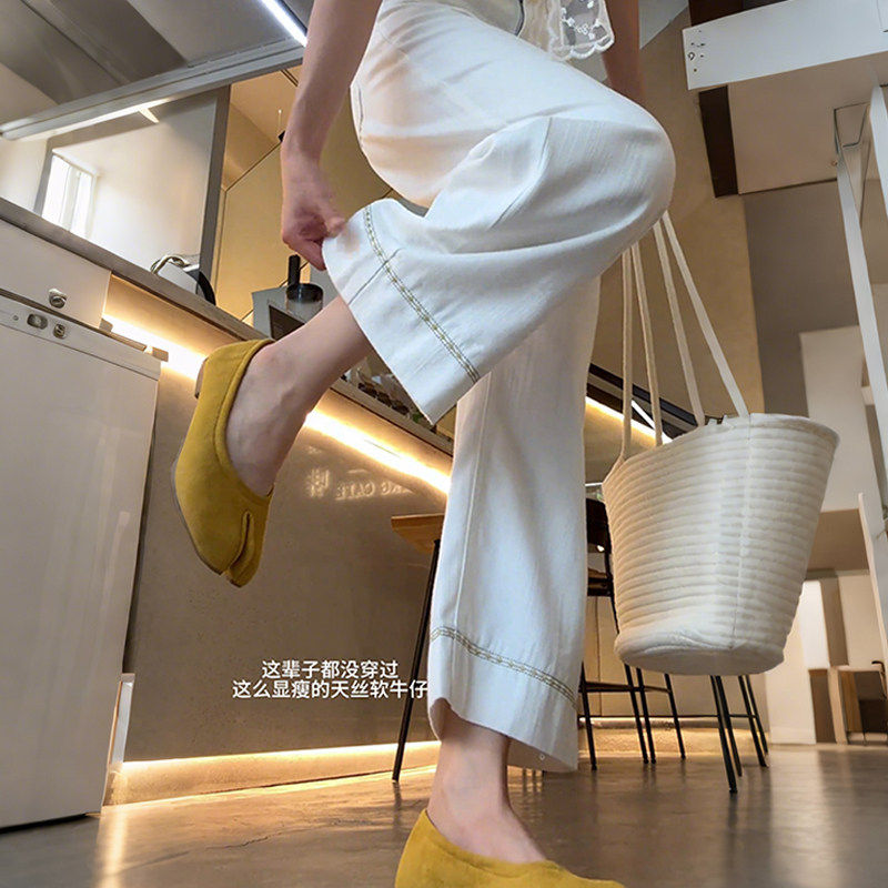 白色天丝九分牛仔裤女2025年夏季薄款胖mm大尺码宽松显瘦刺绣阔腿